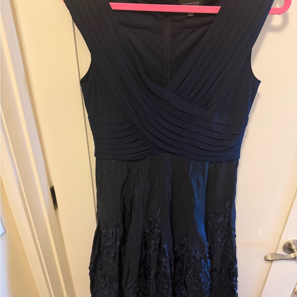 Adrianna Papell Navy Pleated Midi Dress